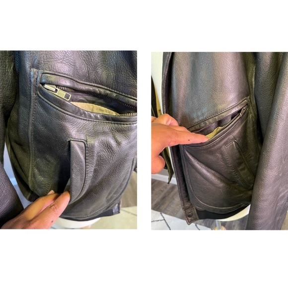 Chevignon Paris Vintage Black Thick Leather Bomber Aviator Coat - Picture 10 of 17